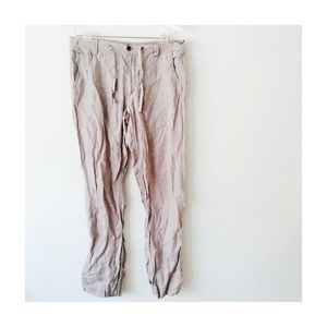 H&M. Linen Pants. Tan + White.